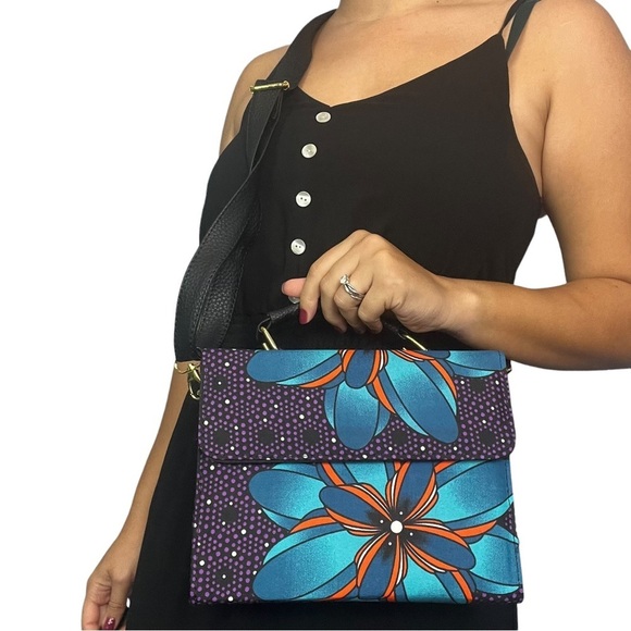 NEW Ankara African Print Multicolored Convertible Crossbody Purse Handbag - Picture 6 of 9